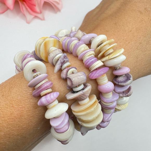 Wampum Quahog Heishi Four Strand Bracelet Slide Lock Clasp Beachy Coastal Shell - Picture 10 of 16